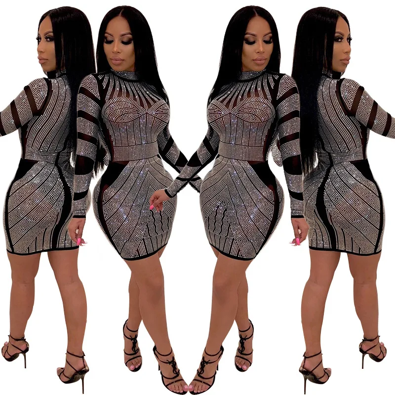 2021 Spring Long Sleeve Dress Women's Fashion Sexy Nightclub Mini Skirt Embellished Diamond Dress
2021 Spring Long Sleeve Dress Women's Fashion Sexy Nightclub Mini Skirt Embellished Diamond Dress