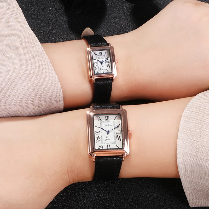 Прямоугольные классические роскошные часы в стиле ретро из розового золота для