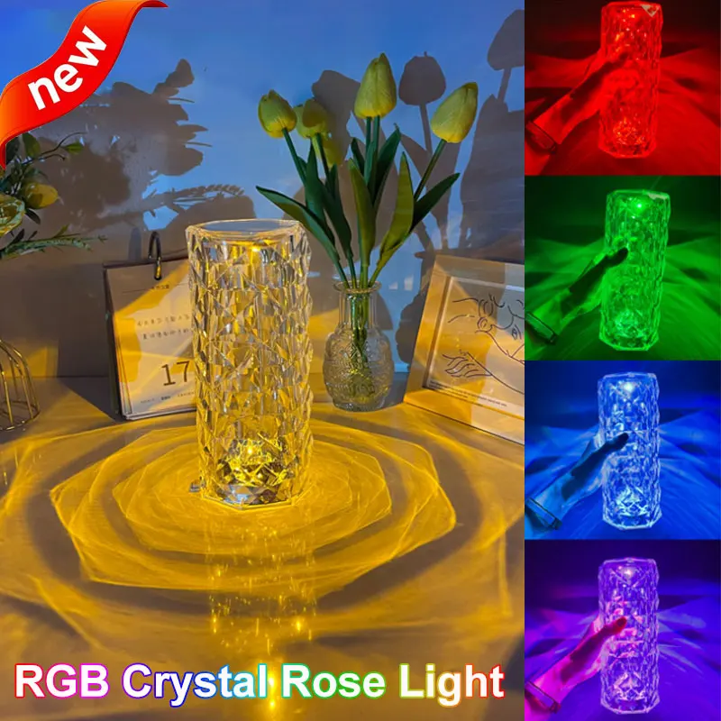 RGB Crystal Table Lamp Rose Light Projector 16Colors Adjustable Romantic Diamond Atmosphere Light USB Bedroom Touch Night Light 
RGB Crystal Table Lamp Rose Light Projector 16Colors Adjustable Romantic Diamond Atmosphere Light USB Bedroom Touch Night Light
