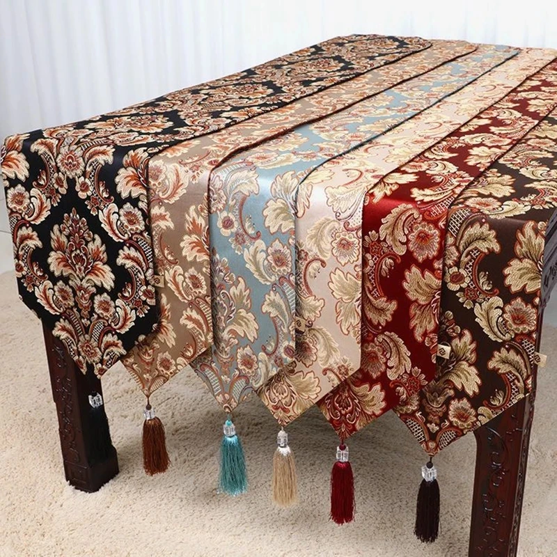

Modern Luxury Floral Table Runner For Dining Coffee Table Cover Party Decoration Runners With Tassels Tablecloth camino de mesa