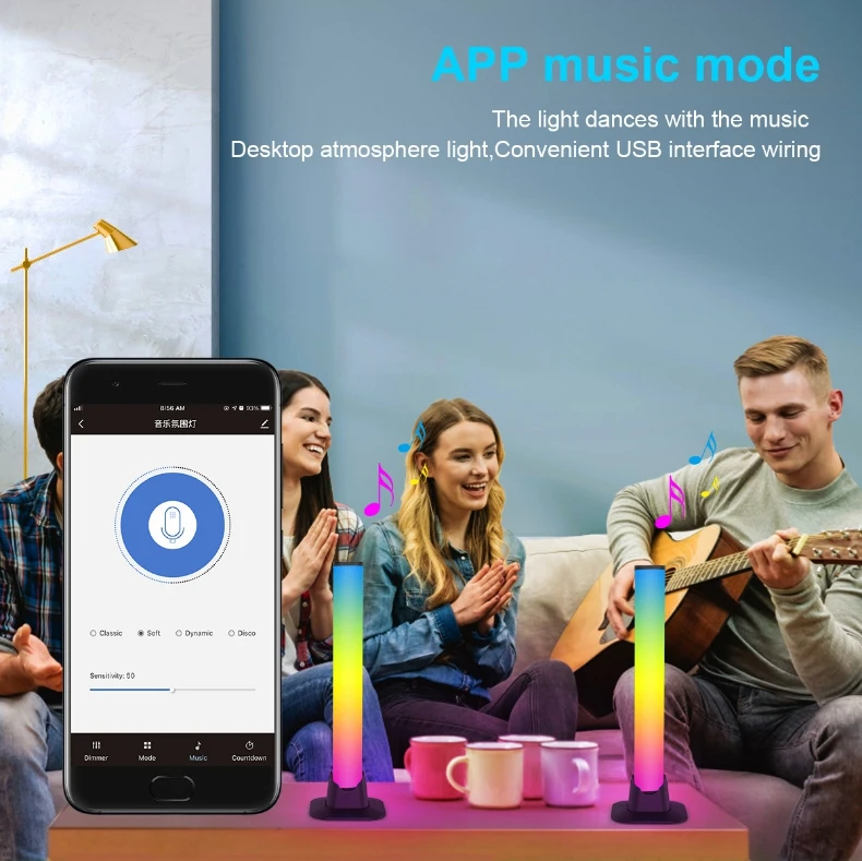 Home Atmosphere Music Colorful LED Light Bluetooth-Compatible APP Control Desktop Backlight Party Lamp Rhythm Pickup Strip
Home Atmosphere Music Colorful LED Light Bluetooth-Compatible APP Control Desktop Backlight Party Lamp Rhythm Pickup Strip