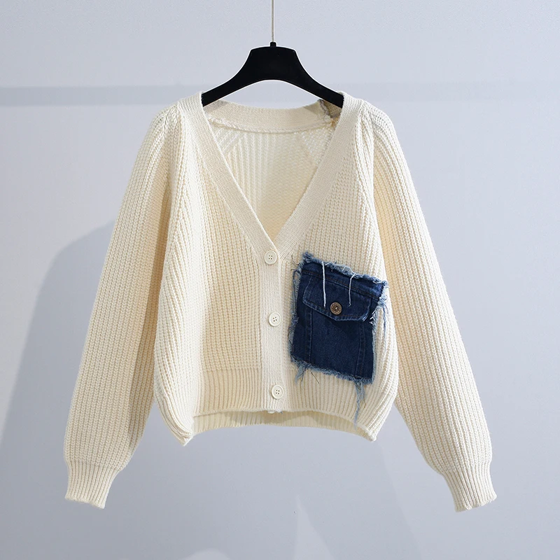 Denim Pocket Patchwork Women Sweater Cardigan Winter New 2021 V-Neck Loose Solid Elegant Female Outwear Jackets Tops
Denim Pocket Patchwork Women Sweater Cardigan Winter New 2021 V-Neck Loose Solid Elegant Female Outwear Jackets Tops