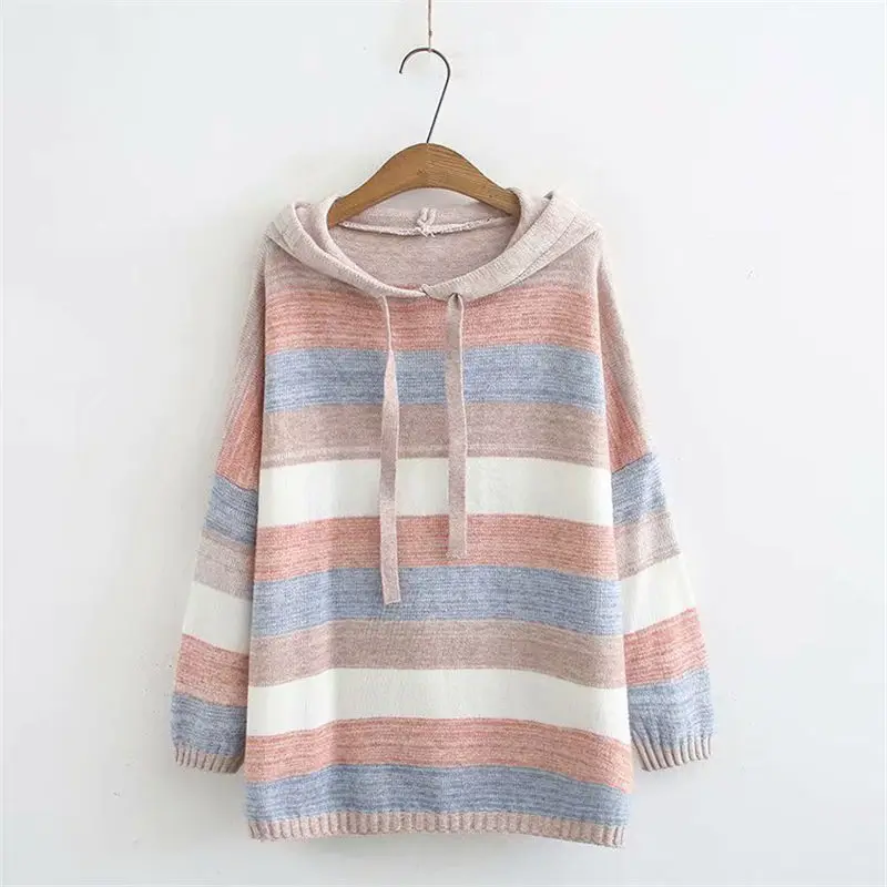 Soft Comfortable Colored Stripe Female Hooded Pullover Loose Sweater Women Autumn Winter Knitted Tops Casual Oversized f1931
Soft Comfortable Colored Stripe Female Hooded Pullover Loose Sweater Women Autumn Winter Knitted Tops Casual Oversized f1931
