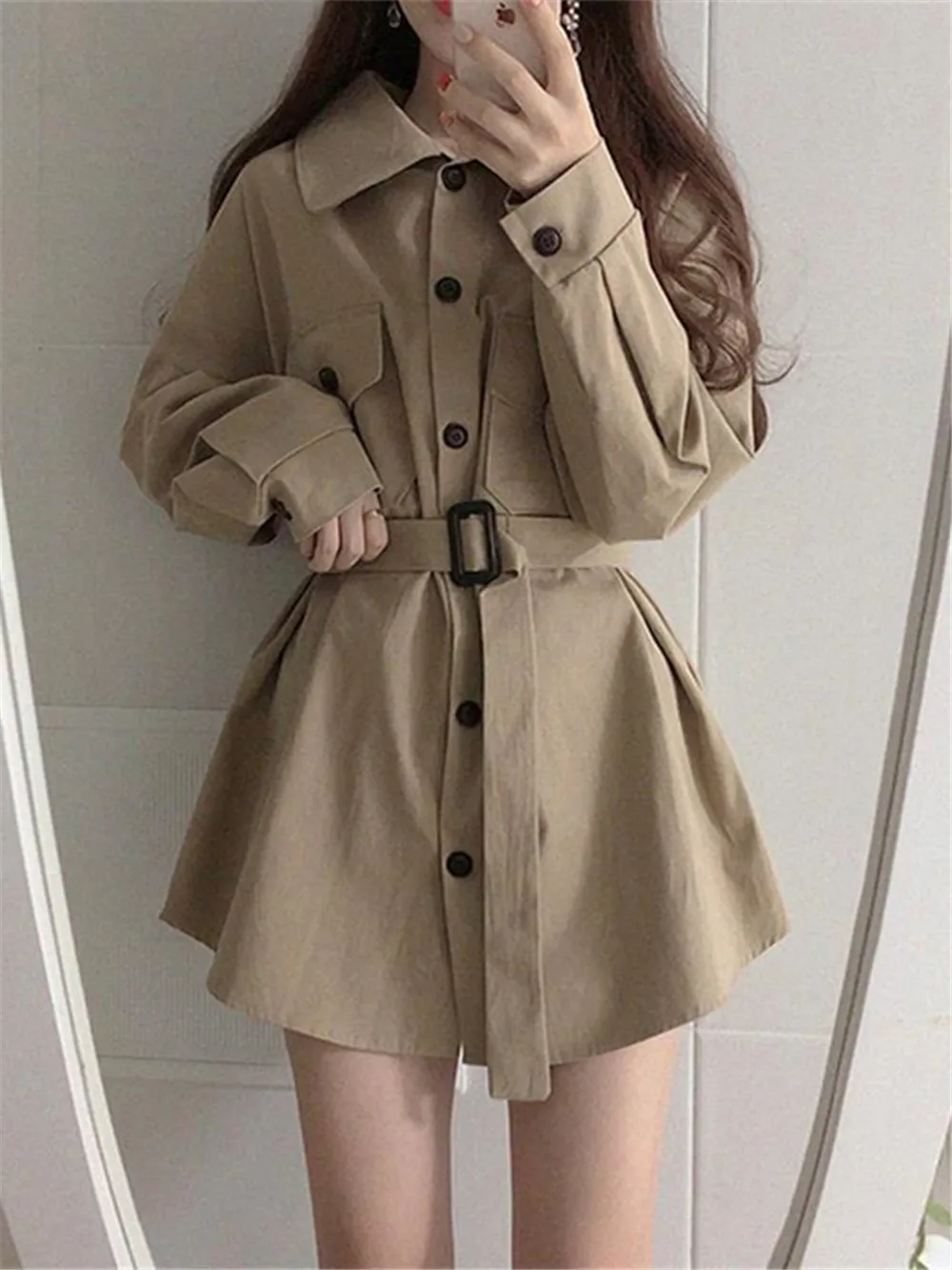 Loose Korean Women's Autumn Coat Single Breasted Thin Windbreaker Female Trench Coat Brown Jackets Overcoat Woman Clothing 2021
Loose Korean Women's Autumn Coat Single Breasted Thin Windbreaker Female Trench Coat Brown Jackets Overcoat Woman Clothing 2021