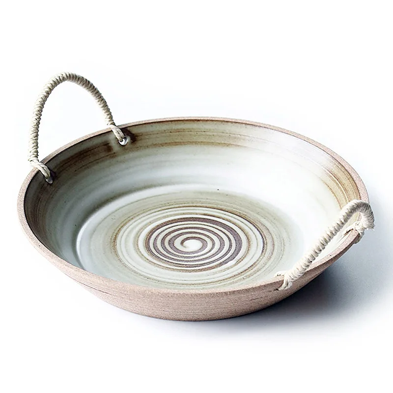 1 PCS KINGLANG Handmade household Japanese rough pottery dinner plate dessert plate hemp rope handle 
1 PCS KINGLANG Handmade household Japanese rough pottery dinner plate dessert plate hemp rope handle