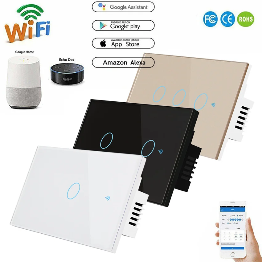 Wifi Smart Light Switch US Single Fire Glass Touch Screen Voice Control Switches 1/2/3 Gang Work with Alexa/Google Home/AliGenie
Wifi Smart Light Switch US Single Fire Glass Touch Screen Voice Control Switches 1/2/3 Gang Work with Alexa/Google Home/AliGenie