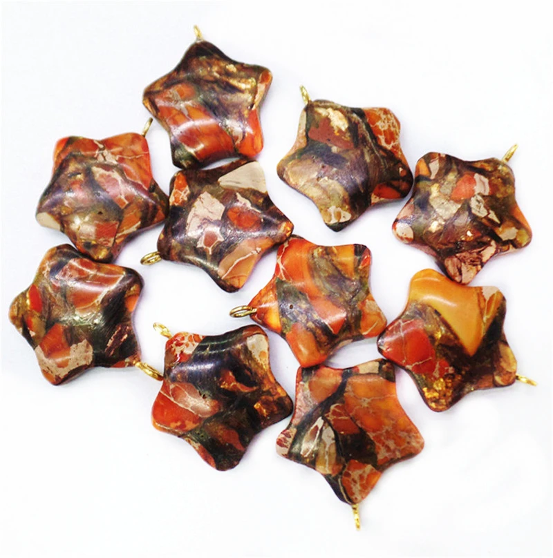 20Pcs 20x6mm Wholesale Orange And Bronze Sea Sediment Jasper & Pyrite Five-pointed Star Pentagram Pendant Bead S115
20Pcs 20x6mm Wholesale Orange And Bronze Sea Sediment Jasper & Pyrite Five-pointed Star Pentagram Pendant Bead S115