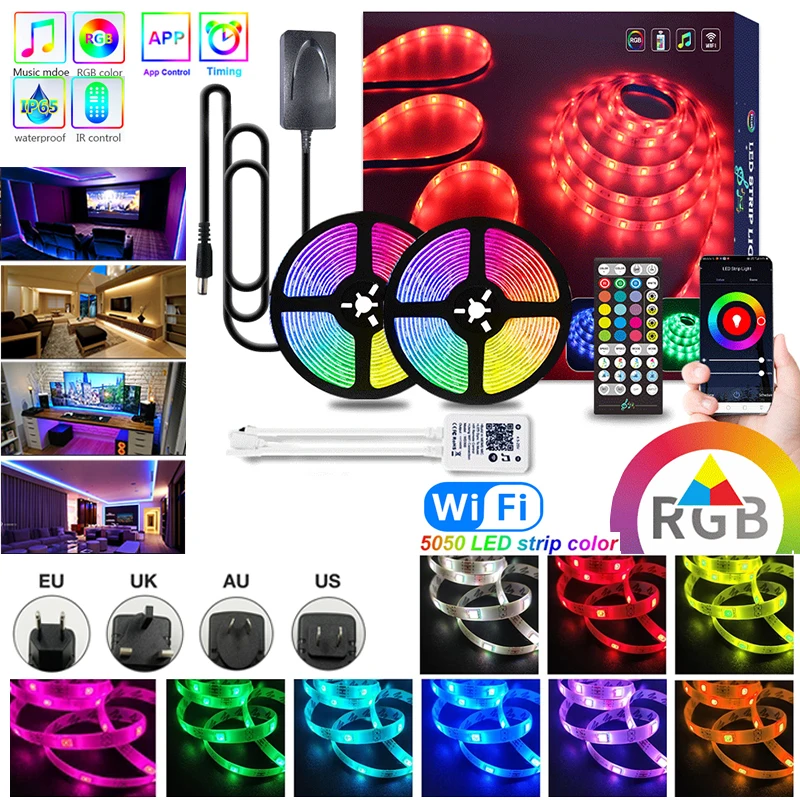 WIFI 5050 RGB LED Strip Light 5M 10M luces led Waterproof Diode Tape LED Strip Ribbon Adapter LED lights Phone APP Remote 
WIFI 5050 RGB LED Strip Light 5M 10M luces led Waterproof Diode Tape LED Strip Ribbon Adapter LED lights Phone APP Remote