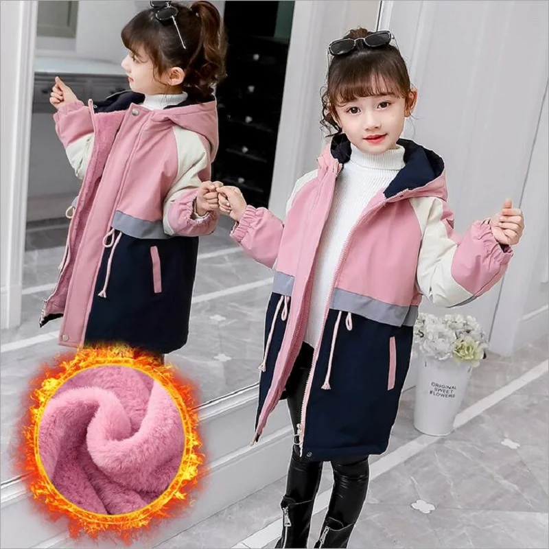 Winter Girls Coat Plus Velvet Thicken Warm Windbreaker Jacket For Children's Outwear Long Patchwork Color Jacket For Girls 4-13Y
Winter Girls Coat Plus Velvet Thicken Warm Windbreaker Jacket For Children's Outwear Long Patchwork Color Jacket For Girls 4-13Y