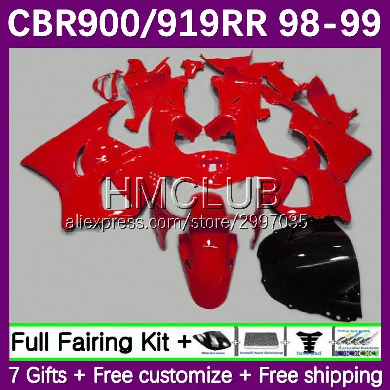 

Body Kit For HONDA CBR900RR red full blk CBR 919RR CBR919RR 1998 1999 45No.19 CBR900 CBR 919 CC 900RR CBR919 RR 98 99 Fairings