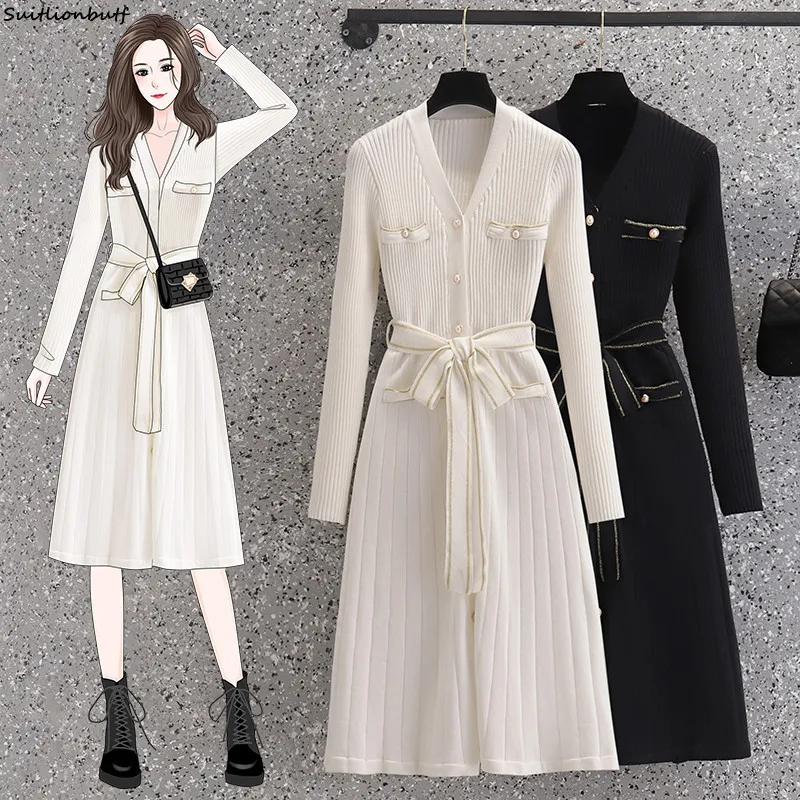 Knit Cardigan Dress Women Plus Size Long Sleeve Stripe Dresses 2021 Autumn Winter Solid V-Neck Belt Thin Waist Female Clothing
Knit Cardigan Dress Women Plus Size Long Sleeve Stripe Dresses 2021 Autumn Winter Solid V-Neck Belt Thin Waist Female Clothing