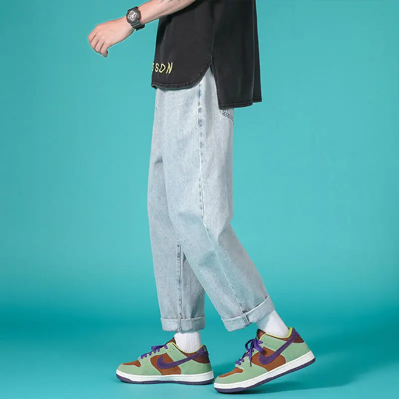 Elastic waist jeans men's spring fashion brand loose straight pants Hong Kong style trend casual pants student's Capris
Elastic waist jeans men's spring fashion brand loose straight pants Hong Kong style trend casual pants student's Capris
