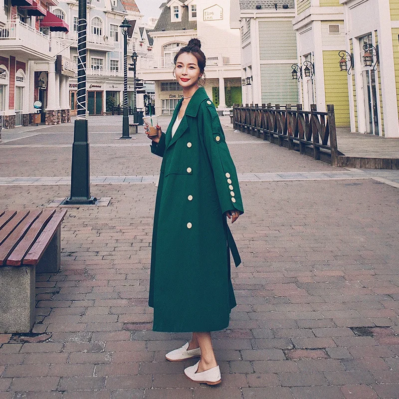 Spring New Ladies Green Long Windbreaker Quality Outerwear Lapel Fashion Double-breasted Belt Trench Coat Women D132
Spring New Ladies Green Long Windbreaker Quality Outerwear Lapel Fashion Double-breasted Belt Trench Coat Women D132