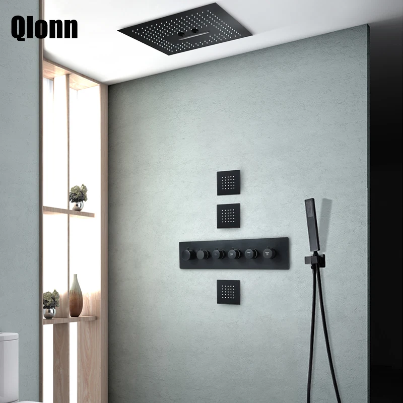 Qlonn Matte Black Rain Shower System Embedded Ceiling 16'' Square Waterfall Shower Head Bathroom Faucets Thermostatic Mixer Taps
Qlonn Matte Black Rain Shower System Embedded Ceiling 16'' Square Waterfall Shower Head Bathroom Faucets Thermostatic Mixer Taps