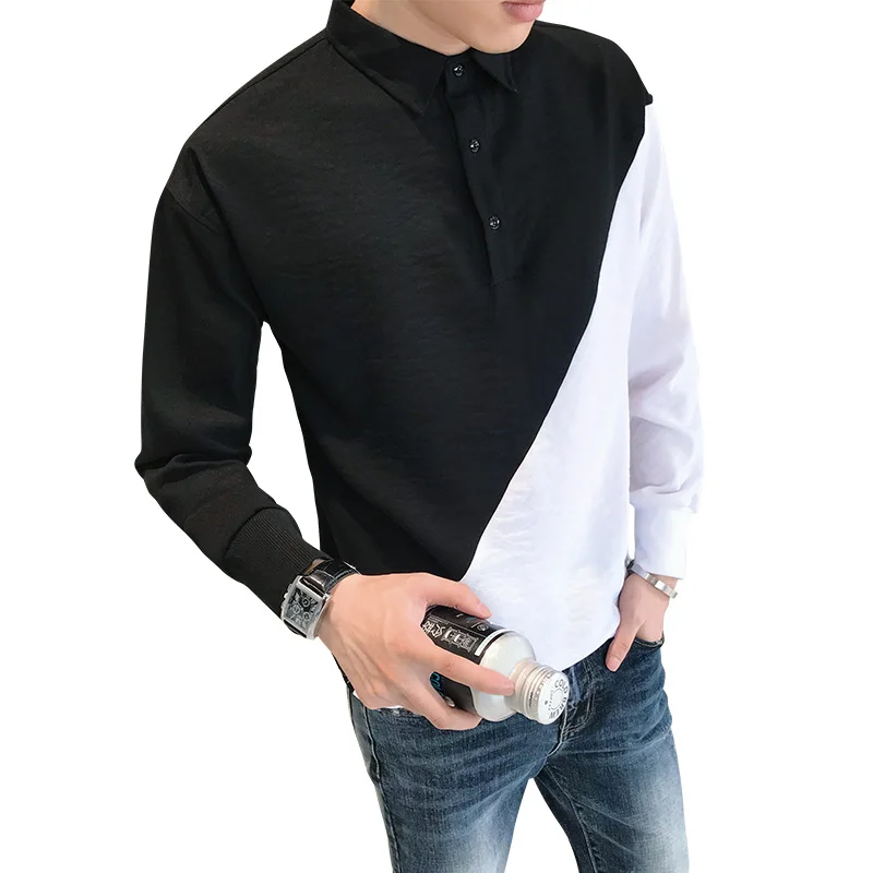 Spring New Black Pullover Long Sleeve Shirt Men Clothes 2021 Fashion Patchwork Color Loose Casual Tuxedo Chemise Homme 3XL-M 
Spring New Black Pullover Long Sleeve Shirt Men Clothes 2021 Fashion Patchwork Color Loose Casual Tuxedo Chemise Homme 3XL-M
