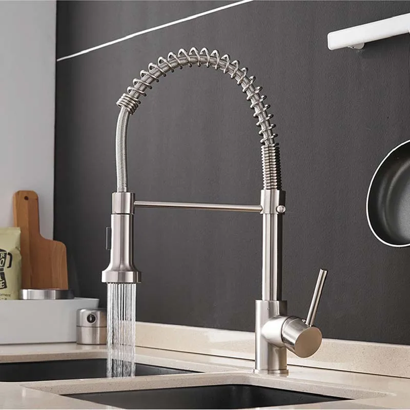 Hot Cold Kitchen Sink Faucets Brush Brass Nickel 360 Rotation Single Lever Pull Out Spring Spout Mixers Tap Crane
Hot Cold Kitchen Sink Faucets Brush Brass Nickel 360 Rotation Single Lever Pull Out Spring Spout Mixers Tap Crane