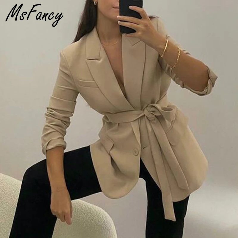 Msfancy Autumn Blazer Women Elegant Slim Single Button Jacket Female 2021 Chic Lace-up Official Suit Blazer
Msfancy Autumn Blazer Women Elegant Slim Single Button Jacket Female 2021 Chic Lace-up Official Suit Blazer