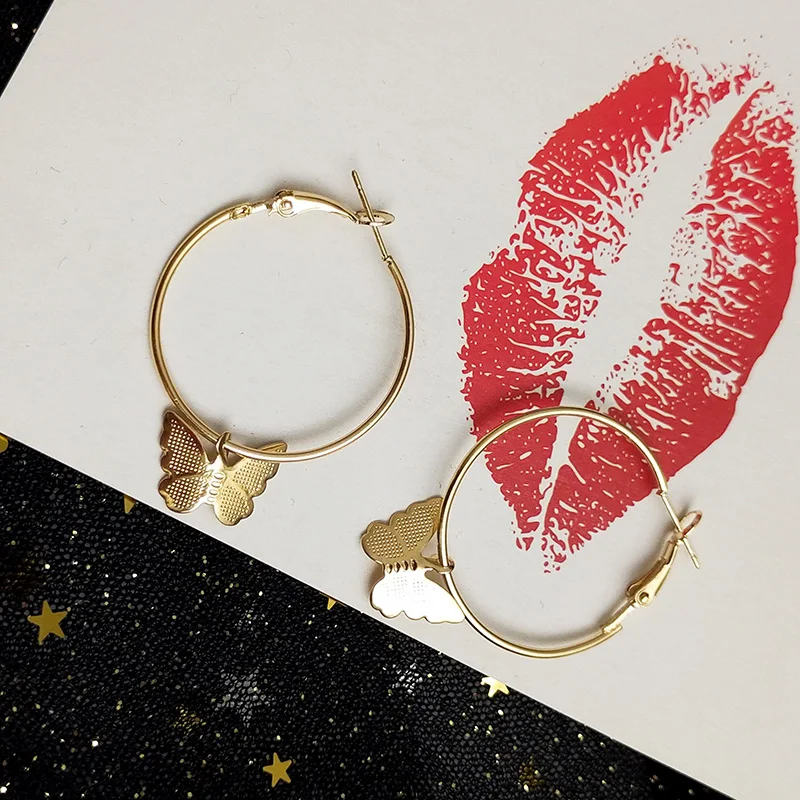 European Punk Rock Girls Gold Color Hollow Circle Hoop Earring Butterfly Drop Earrings Ear Jewelry Diy for Women | Украшения и