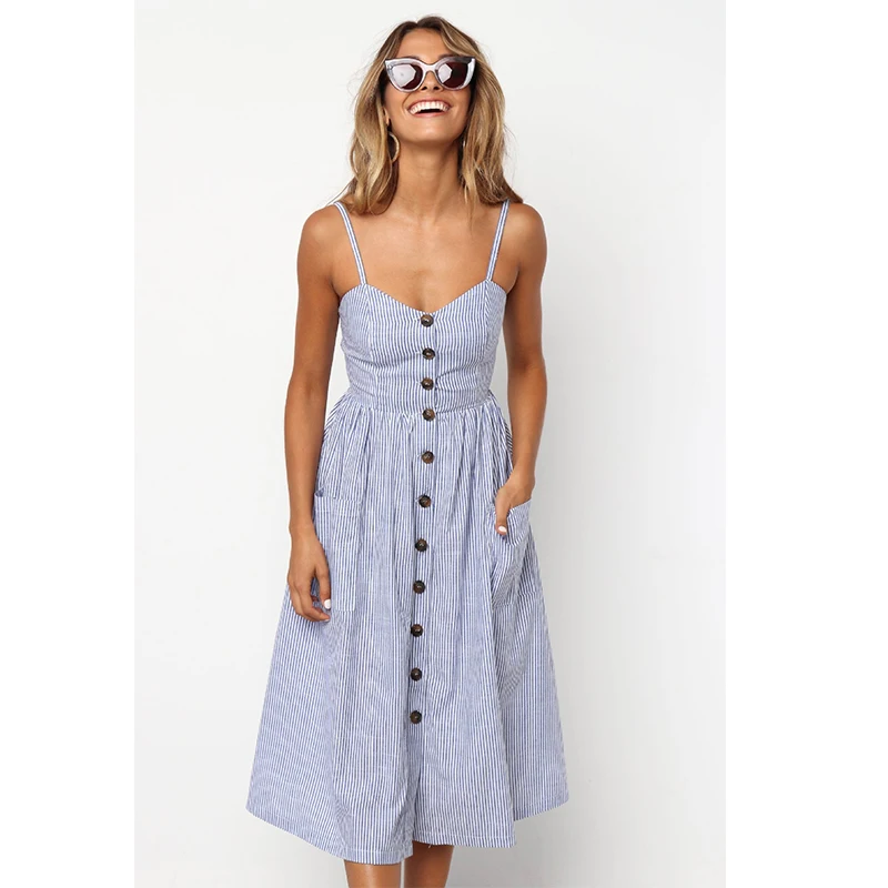 Sexy Summer Dress Women Button Striped Print Cotton V Neck Off Shoulder Spaghetti Strap Pocket Beach Midi Dresses Vestidos 2021
Sexy Summer Dress Women Button Striped Print Cotton V Neck Off Shoulder Spaghetti Strap Pocket Beach Midi Dresses Vestidos 2021