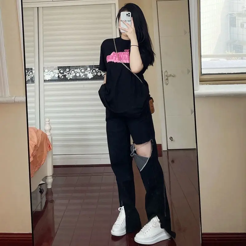 Black hole straight split jeans women's summer high waist slim loose versatile drop feeling wide leg mop pants tide
Black hole straight split jeans women's summer high waist slim loose versatile drop feeling wide leg mop pants tide