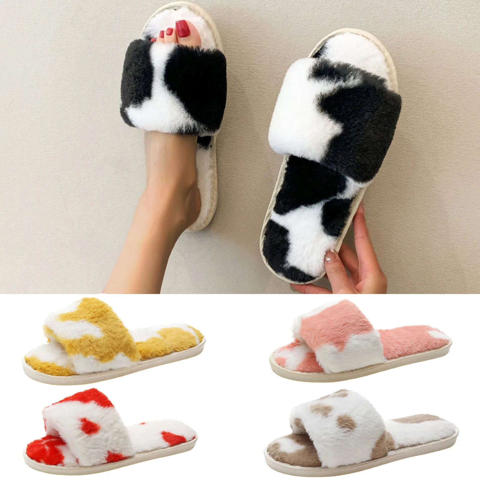 Women's Slippers Fashion Color Matching Winter Warm Plush Indoor Bedroom Plush Casual Cotton Slippers Non-Slip Soft Floor Shoes 
Women's Slippers Fashion Color Matching Winter Warm Plush Indoor Bedroom Plush Casual Cotton Slippers Non-Slip Soft Floor Shoes