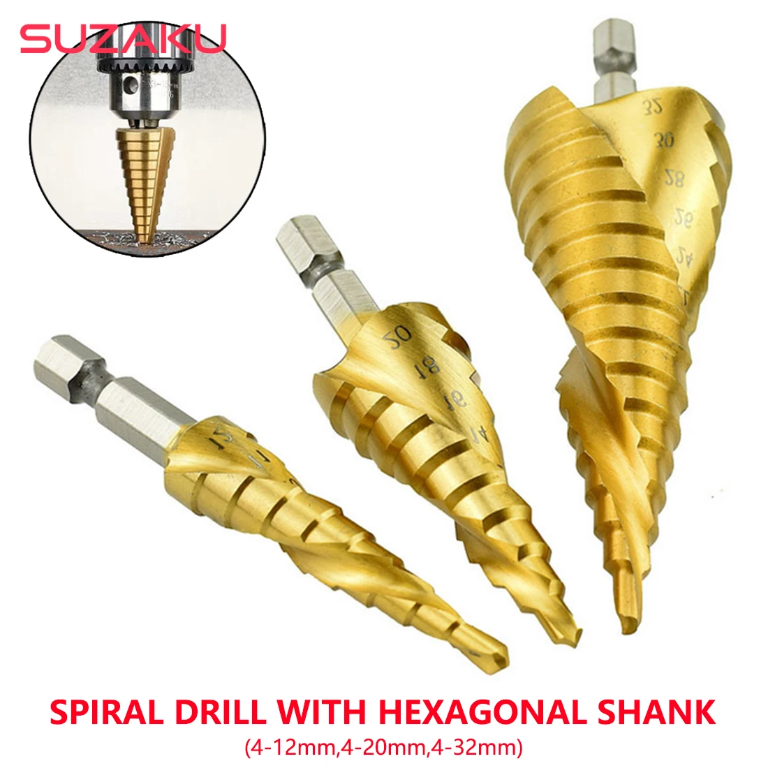 Titanium Step Drill 4-12/20/32mm Spiral Grooved Center Drill Bit Carbide Drill HSS Steel Drill Bit Hole Cutter 1/4 Hex Handle
Titanium Step Drill 4-12/20/32mm Spiral Grooved Center Drill Bit Carbide Drill HSS Steel Drill Bit Hole Cutter 1/4 Hex Handle