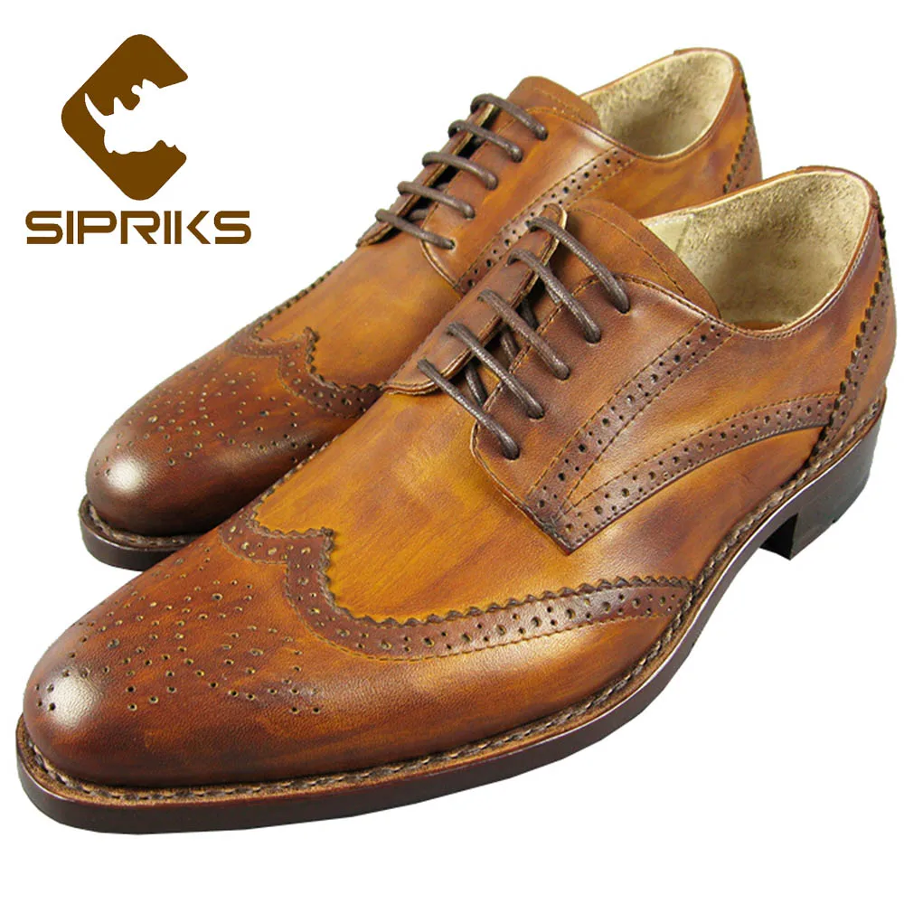 

Sipriks Brand Men's Floral Brogue Shoes Imported Italian Custom Goodyear Welted Classic Vintage Shoe Elegant Beige Dress Oxfords