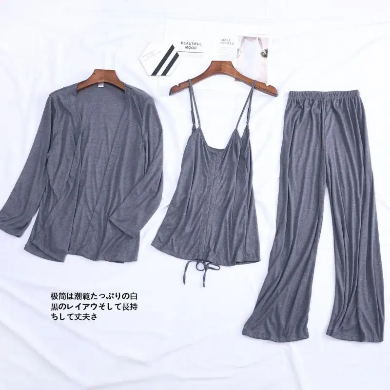 Spring Cotton Women 3PCS Pajamas Set Long Sleeve Sleepwear Pyjama Pour Femme Loose Casual Bathrobe Pijamas Suit Solid Home Wear 
Spring Cotton Women 3PCS Pajamas Set Long Sleeve Sleepwear Pyjama Pour Femme Loose Casual Bathrobe Pijamas Suit Solid Home Wear