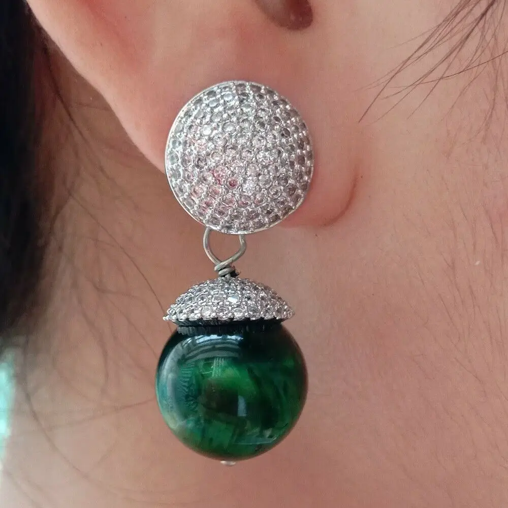 2 pairs 14mm Round Green Tiger Eye Cz pave Earrings
2 pairs 14mm Round Green Tiger Eye Cz pave Earrings