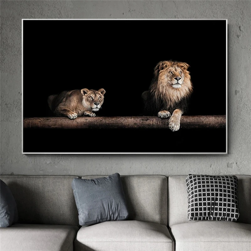 Картина на холсте с ночным львом Африканское дикое животное настенное искусство