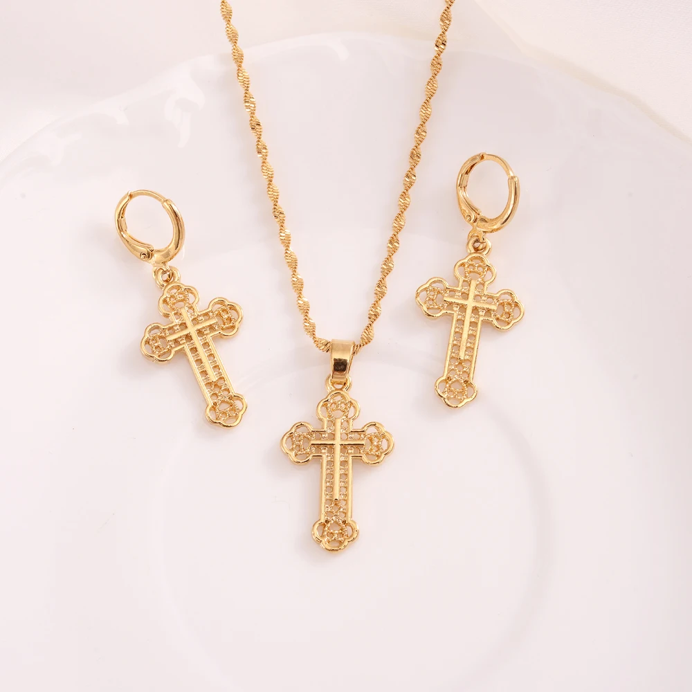 gold plated cross Pendant Necklace chain Earrings sets Jewelry Gold Christian jewelry sets for women girl Best Jesus Gifts
gold plated cross Pendant Necklace chain Earrings sets Jewelry Gold Christian jewelry sets for women girl Best Jesus Gifts