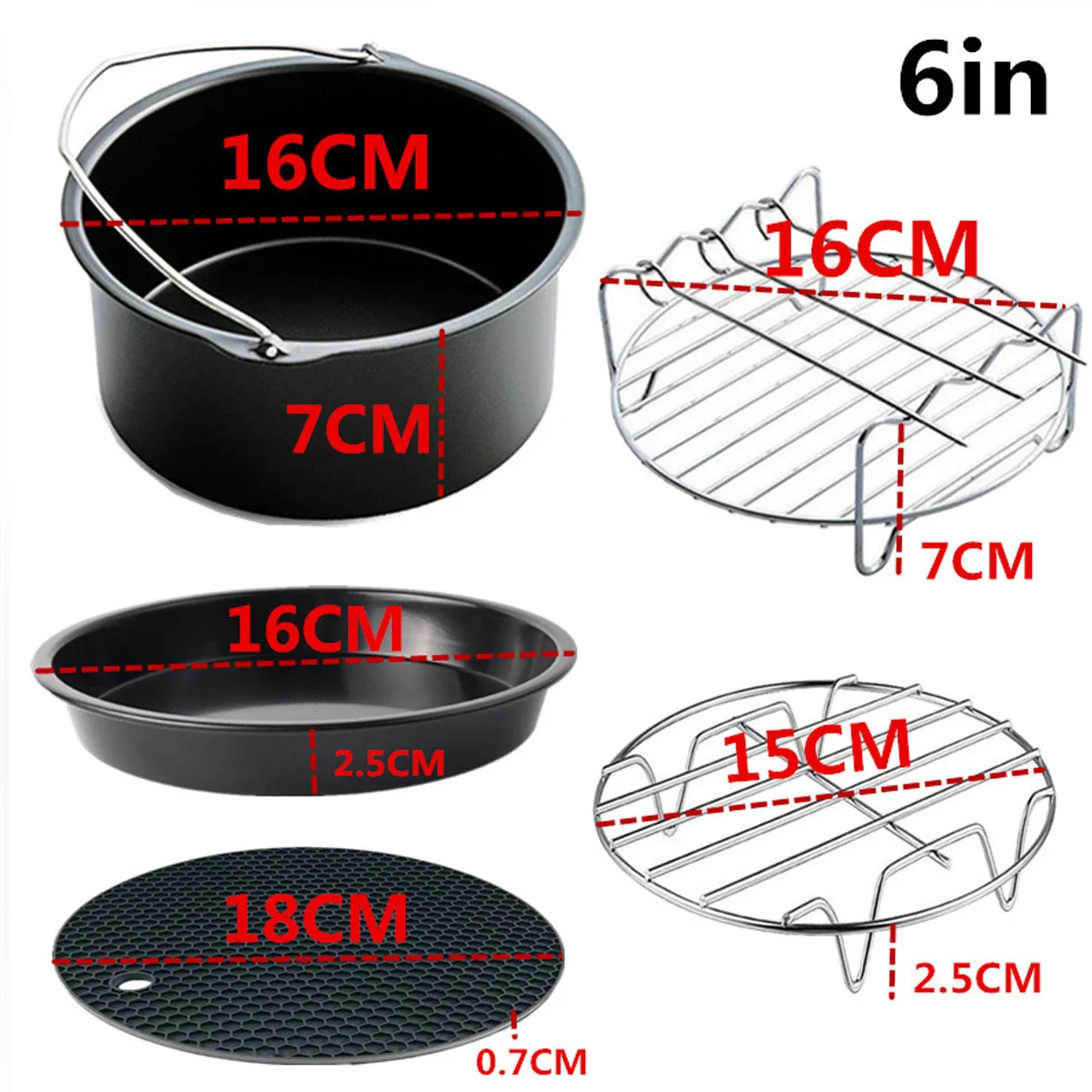 5Pcs 6/7 Inch Air Fryer Accessories Cake Pizza Cage Steaming Frame Grill Insulation Pad for All Airfryer 3.7 4.2 5.3 5.8QT
5Pcs 6/7 Inch Air Fryer Accessories Cake Pizza Cage Steaming Frame Grill Insulation Pad for All Airfryer 3.7 4.2 5.3 5.8QT