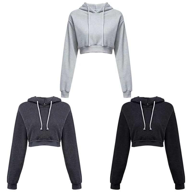 

2022 Fashion Women Sweatershirts Feme Long Sleeve Pullover Solid Crop Hoodies Sport Pullover Tops Casual Jumper Coat Hoodies