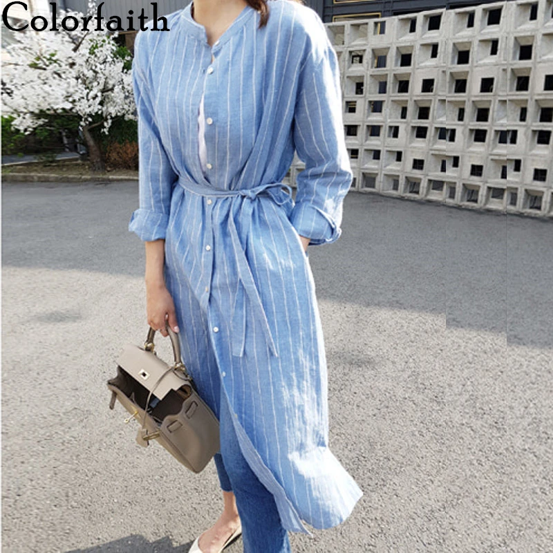 Colorfaith New 2020 Women Summer Shirt Dress Casual Striped Loose Stand Collar Split Lace Up Cotton and Linen Long Dress DR880
Colorfaith New 2020 Women Summer Shirt Dress Casual Striped Loose Stand Collar Split Lace Up Cotton and Linen Long Dress DR880