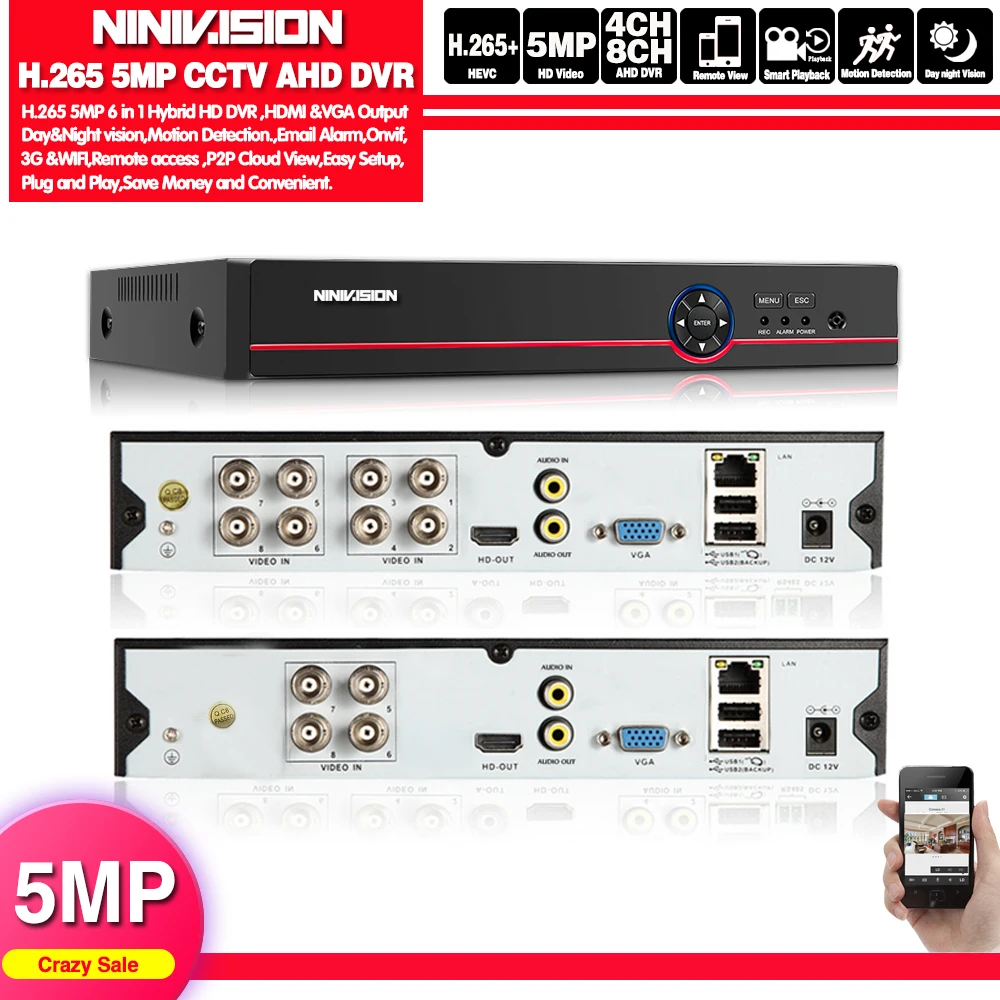 Камера видеонаблюдения 6 в 1 4 канала 8 каналов 5 МП 1080P AHD DVR 3G Wi Fi гибридный