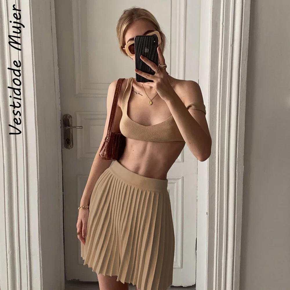 Cotton Knitted Bra Vest Pleated Skirt 2 Pieces Set Women Summer Spring Set Club Fashion Outfits 2021 Women's Set Slim Partywear
Cotton Knitted Bra Vest Pleated Skirt 2 Pieces Set Women Summer Spring Set Club Fashion Outfits 2021 Women's Set Slim Partywear