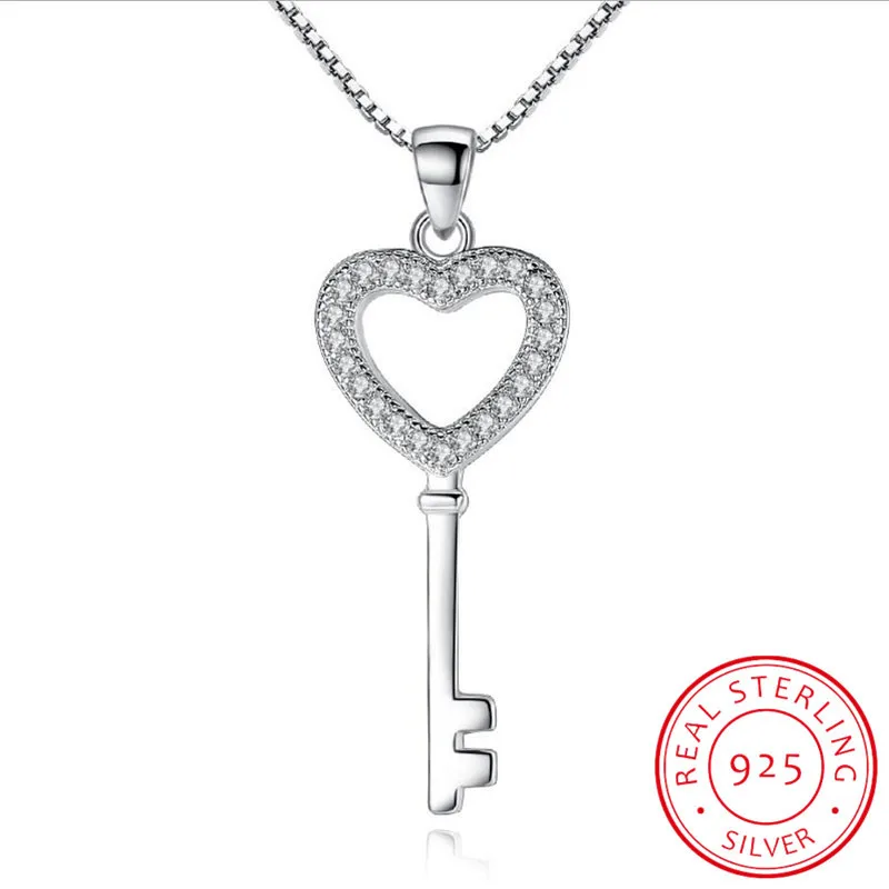 925 Sterling Silver Jewelry CZ Zirconia Crystal Love Heart Key Pendant Necklace For Women Gift 45cm Chain collares S-N74 
925 Sterling Silver Jewelry CZ Zirconia Crystal Love Heart Key Pendant Necklace For Women Gift 45cm Chain collares S-N74
