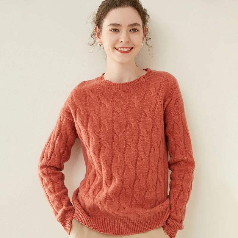 

Женские пуловеры из 100% мериносовой шерсти, вязаные Джемперы, однотонный трикотажный свитер с круглым вырезом и длинным рукавом, новинка 2021, ...