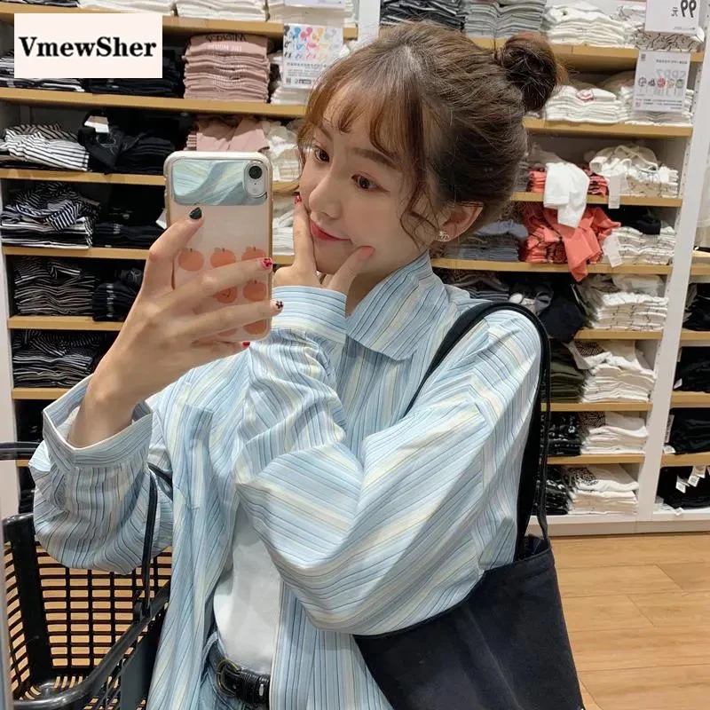 VmewSher New Spring Summer Women Shirt Color Strip Turn Down Collar Long Sleeve Female Stylish Loose Sweet Blouse Sky Blue Tops
VmewSher New Spring Summer Women Shirt Color Strip Turn Down Collar Long Sleeve Female Stylish Loose Sweet Blouse Sky Blue Tops