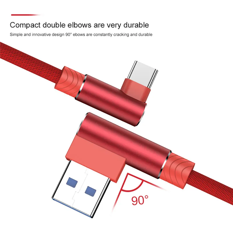 1 м 90 градусный кабель для передачи данных USB Type C быстрой зарядки iPhone 12 11 X Samsung S10 S9