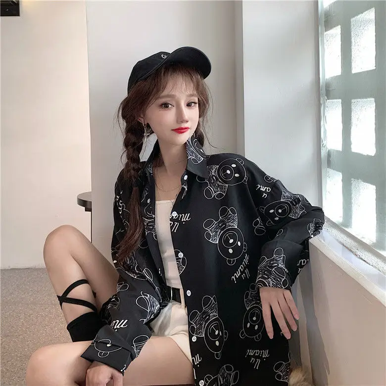Houthion Chiffon Loose Women's Blouses New Casual Blouse Fashion Long Sleeve Top Cartoon Bear Print Buttons Polo Shirt Summer
Houthion Chiffon Loose Women's Blouses New Casual Blouse Fashion Long Sleeve Top Cartoon Bear Print Buttons Polo Shirt Summer