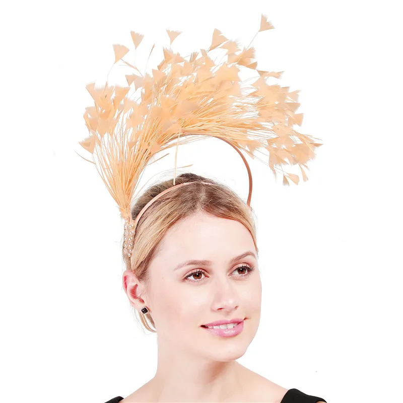 

Champagne Fancy Feather Headband Women Elegant Fashion Headwear Fascinator Accessories Ladies Headbands Show Hair Accessory