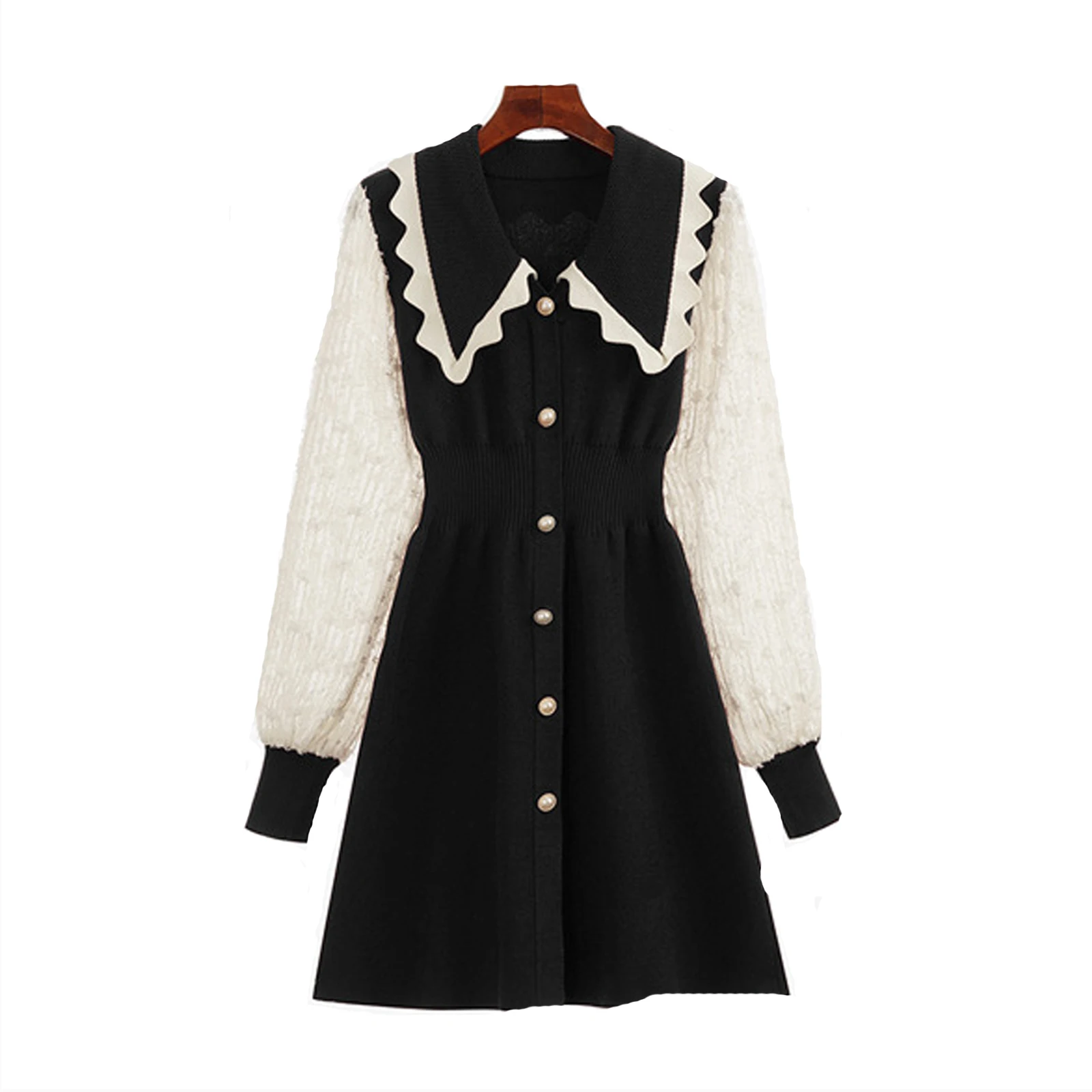 Women fall winter cute Dress De Festa Femme lace patchwork knitted One piece Dress with button Ete Vestidos Elegant french style
Women fall winter cute Dress De Festa Femme lace patchwork knitted One piece Dress with button Ete Vestidos Elegant french style