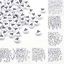 50/100/200pcs/lot 7x4mm White Round A-Z Alphabet Letter Acrylic Loose Spacer Beads for Jewelry Making Diy Bracelet Accessories