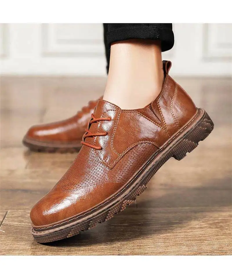 

Men's Handmade PU High Quality Hollow Dress Derby Shoes Low Heel Round Toe Comfortable Classic Business Casual Shoes 5KE010