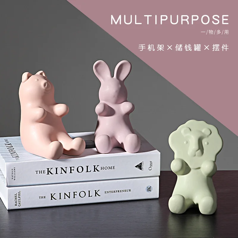 Nordic Cute Ceramic Animal Mobile Phone Holder Ornaments Pig Lion Rabbit Piggy Bank Home Decoration Christmas New Year Gifts
Nordic Cute Ceramic Animal Mobile Phone Holder Ornaments Pig Lion Rabbit Piggy Bank Home Decoration Christmas New Year Gifts