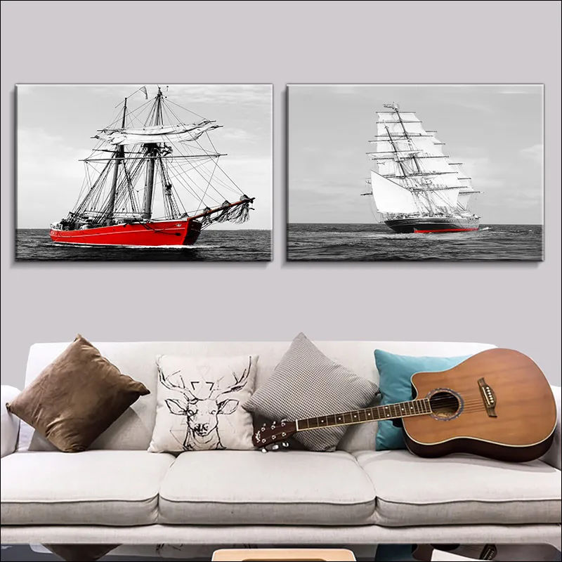 

Nordic Style, Horizontal Rectangle,marine Sailing Poster,Modern City, Series of Black and White, Color Enhancement, Ocean Saili
