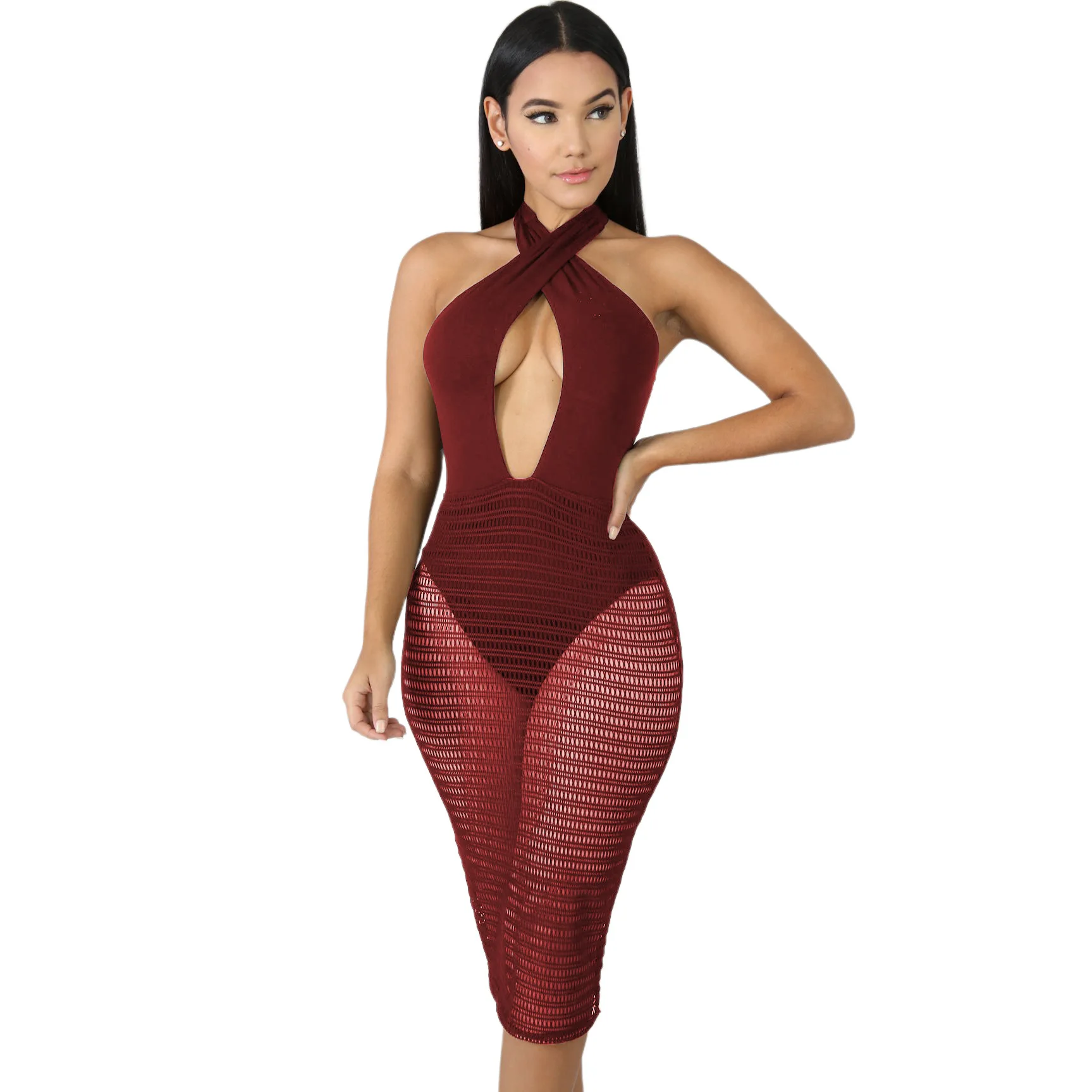 Summer Sexy Casual Fashion Beach Dress Sleeveless Hollow Out Halter Mesh Dresses Solid Sheath Bag-hip Sundress 3 Colors Hot Sale
Summer Sexy Casual Fashion Beach Dress Sleeveless Hollow Out Halter Mesh Dresses Solid Sheath Bag-hip Sundress 3 Colors Hot Sale