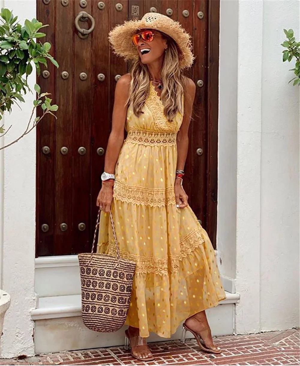 2021 Sexy Deep V Sleeveless Chiffon Dress Stitching Mid-length Skirt Beach Vacation Jumpsuit Casual Outing Home Service
2021 Sexy Deep V Sleeveless Chiffon Dress Stitching Mid-length Skirt Beach Vacation Jumpsuit Casual Outing Home Service