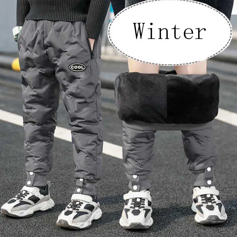 

Winter Warm Pants for Kids Boys Fashion Teenage Outerwear Thicken Cotton-padded Trousers Solid Color Add Wool Clothes 4 8 12Year